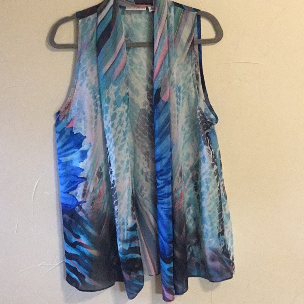Susan Graver Semi Sheer Sleeveless Kimono Vest Top Medium